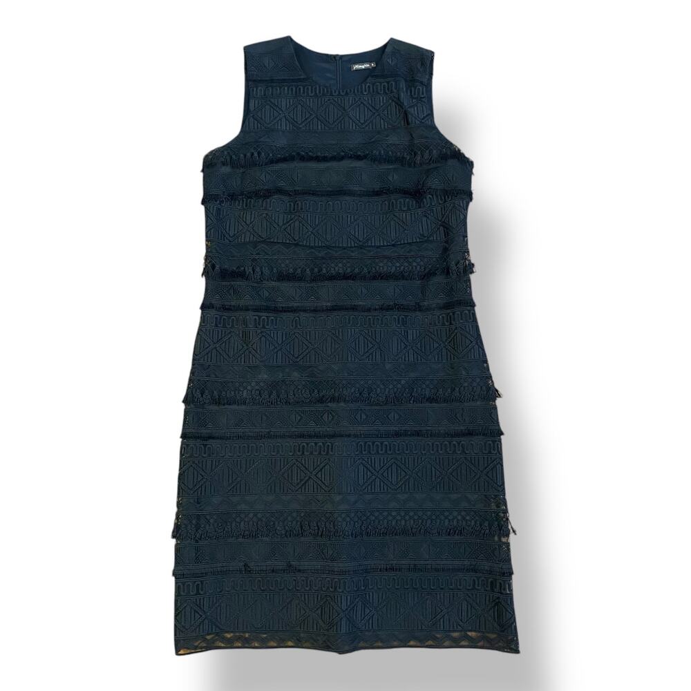 J. McLaughlin Black Noreen Lace Tassel Tiered Dress in‎ Diamond Jacquard Size 8